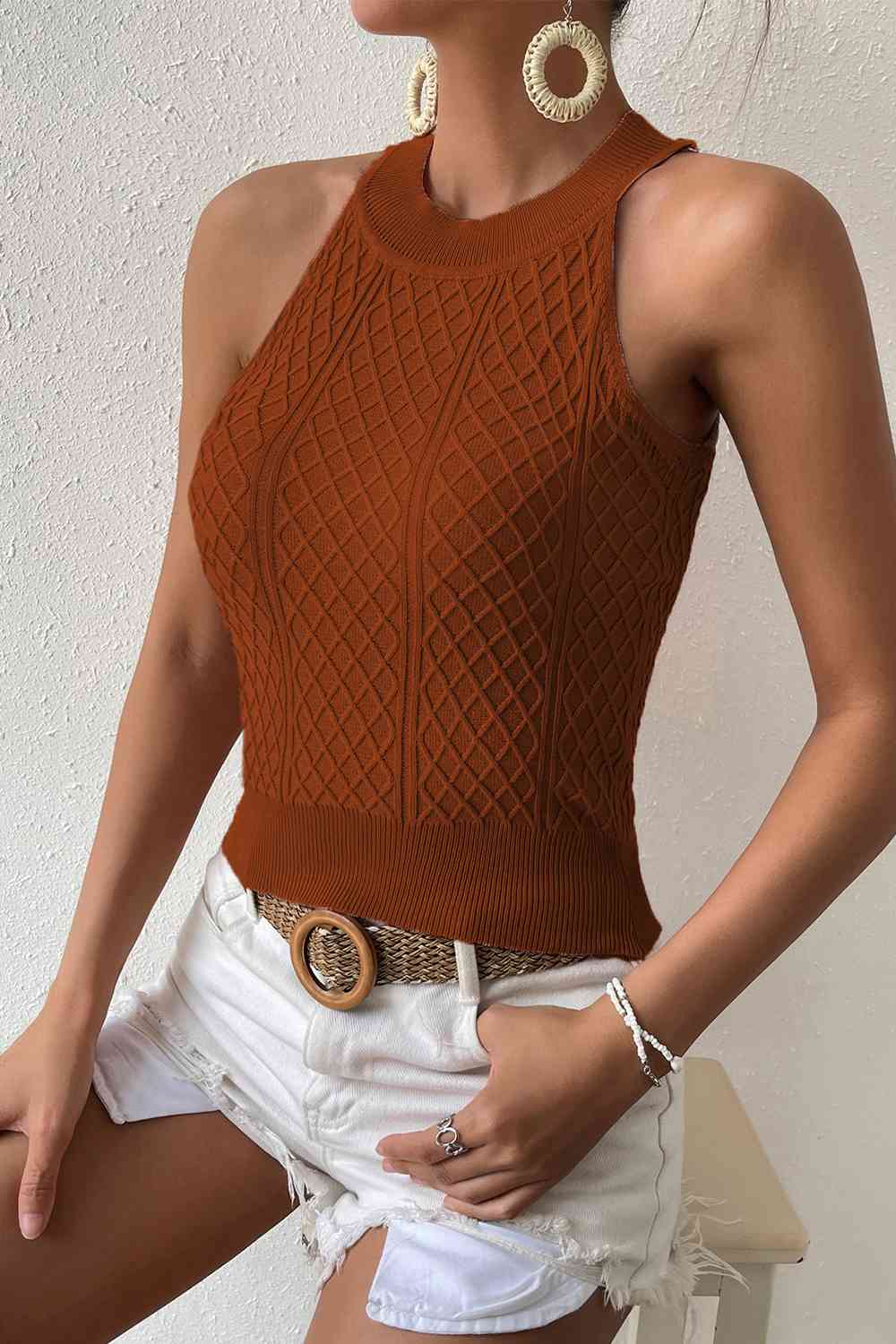 Round Neck Sleeveless Knit Top