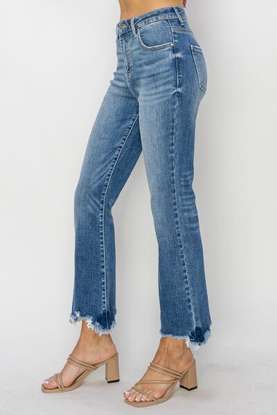 RISEN High Waist Raw Hem Flare Jeans