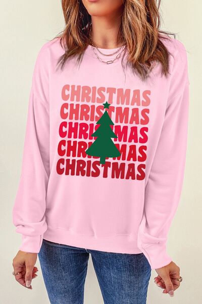 CHRISTMAS Round Neck Dropped Shoulder Sweatshirt